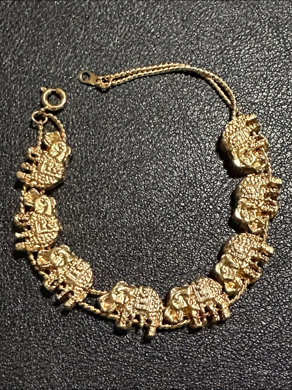 Vintage Gold Tone Elephant Slide Charm Link Good Luck Bracelet